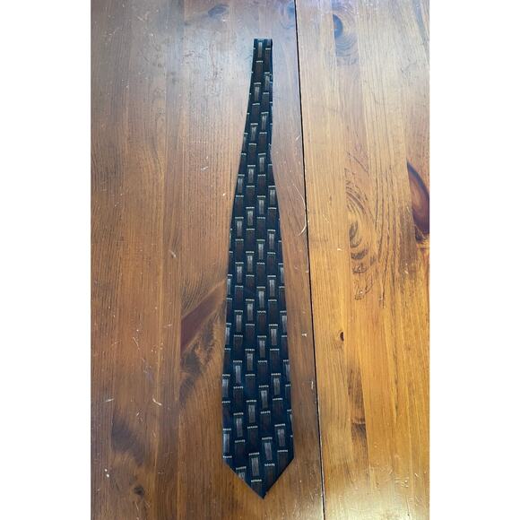 Vintage Mosaic Neck Tie All Pure Silk Hand Made in Korea Blue Brown Pattern - Picture 2 of 6